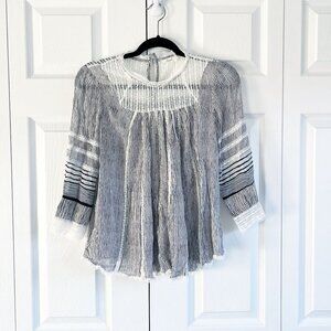 Anthropologie Floreat Black White Lace Trim Blouse Women's Size Small S